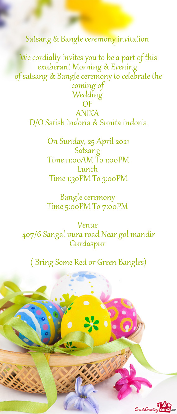 Satsang & Bangle ceremony invitation