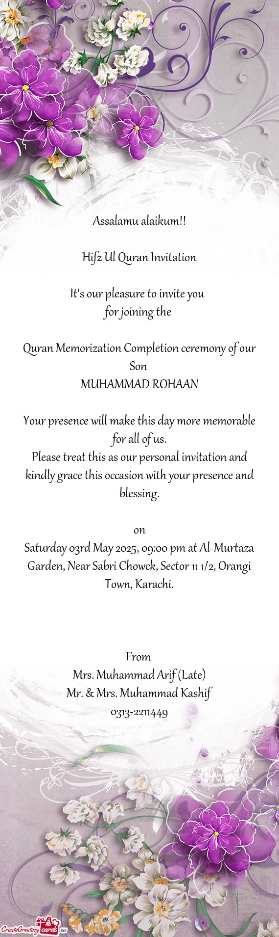 Saturday 03rd May 2025, 09:00 pm at Al-Murtaza Garden, Near Sabri Chowck, Sector 11 1/2, Orangi Town