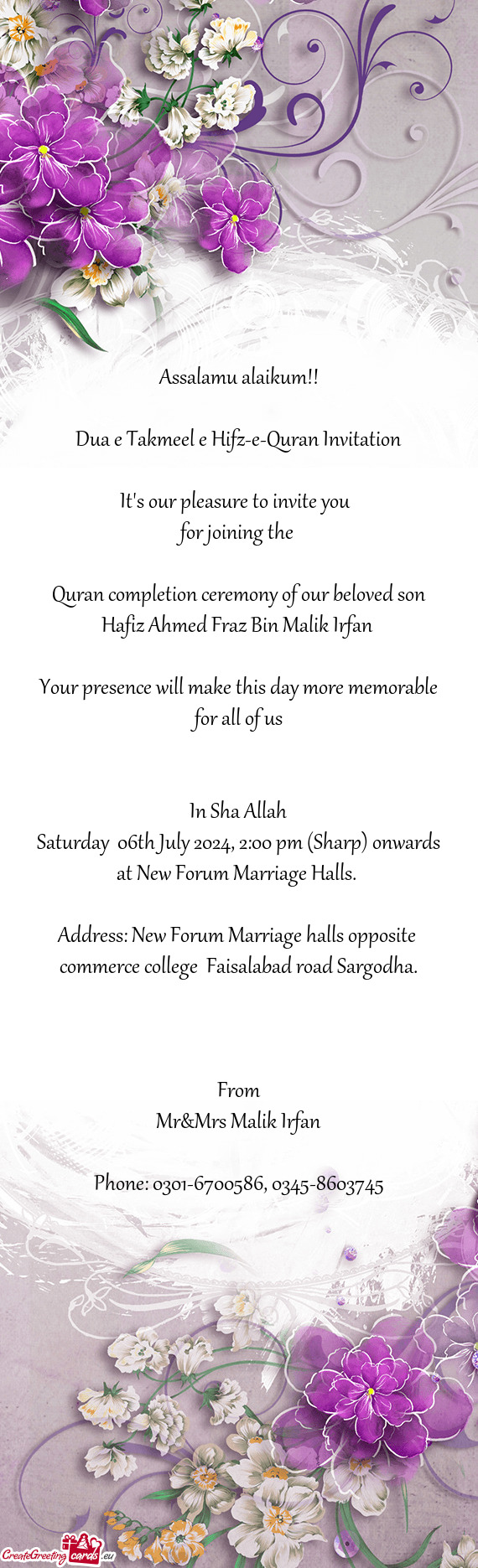 Saturday 06th July 2024, 2:00 pm (Sharp) onwards at New Forum Marriage Halls