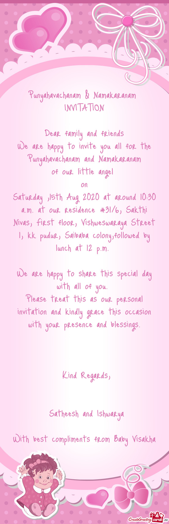 Saturday ,15th Aug 2020 at around 10:30 a.m. at our residence #31/6, Sakthi Nivas, First floor, Vish