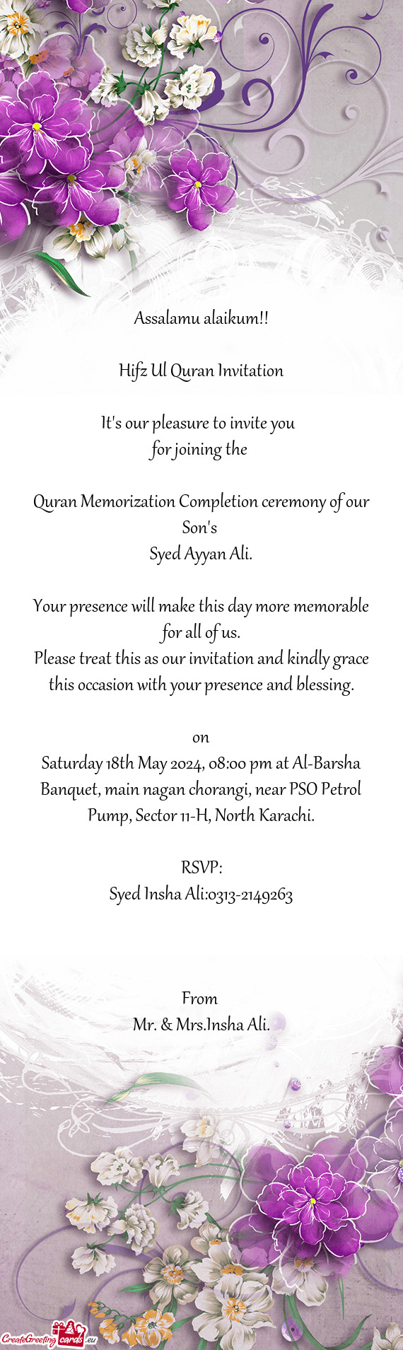 Saturday 18th May 2024, 08:00 pm at Al-Barsha Banquet, main nagan chorangi, near PSO Petrol Pump, Se