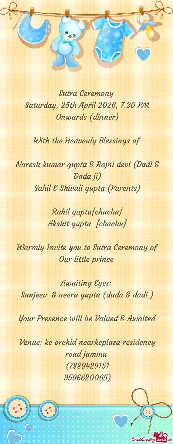 Saturday, 25th April 2026, 7.30 PM Onwards (dinner)