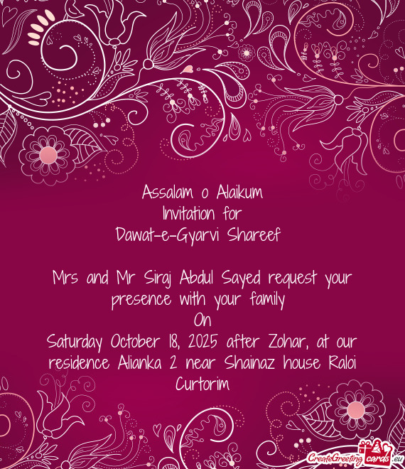Saturday October 18, 2025 after Zohar, at our residence Alianka 2 near Shainaz house Raloi Curtorim