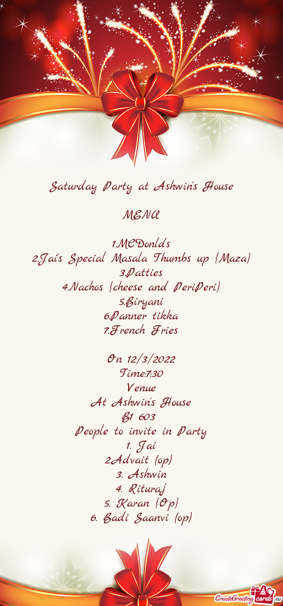 Saturday Party at Ashwin