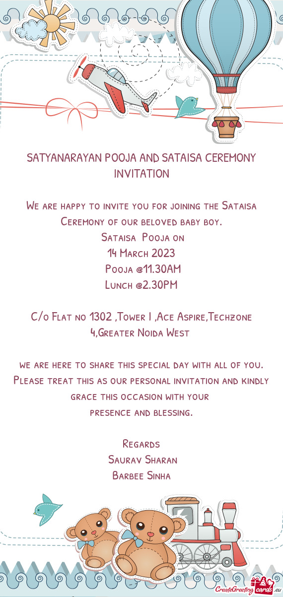 SATYANARAYAN POOJA AND SATAISA CEREMONY INVITATION