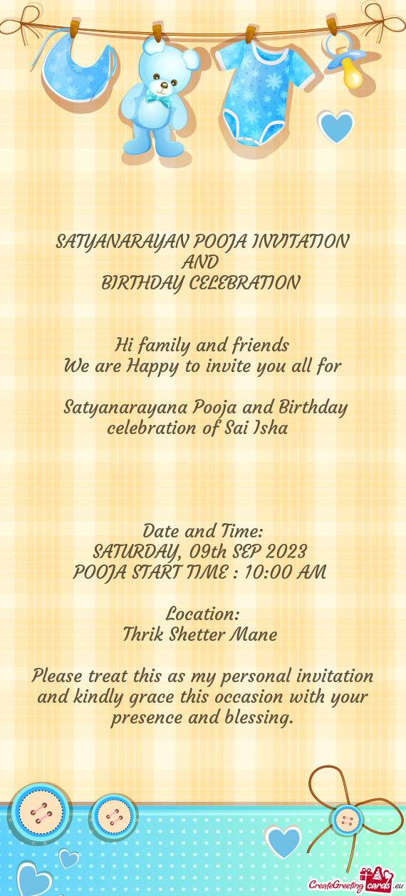 Satyanarayana Pooja and Birthday celebration of Sai Isha