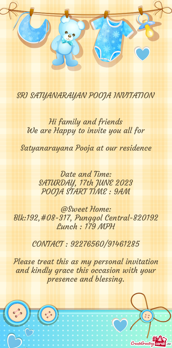 Satyanarayana Pooja at our residence