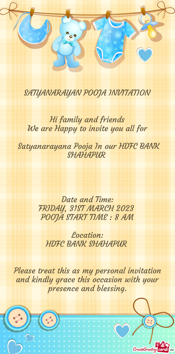 Satyanarayana Pooja In our HDFC BANK SHAHAPUR