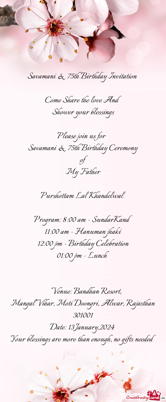 Savamani & 75th Birthday Invitation