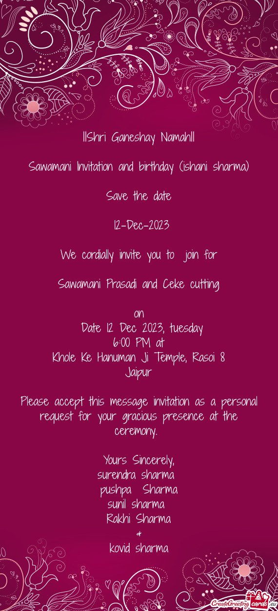 Sawamani Invitation and birthday (ishani sharma)