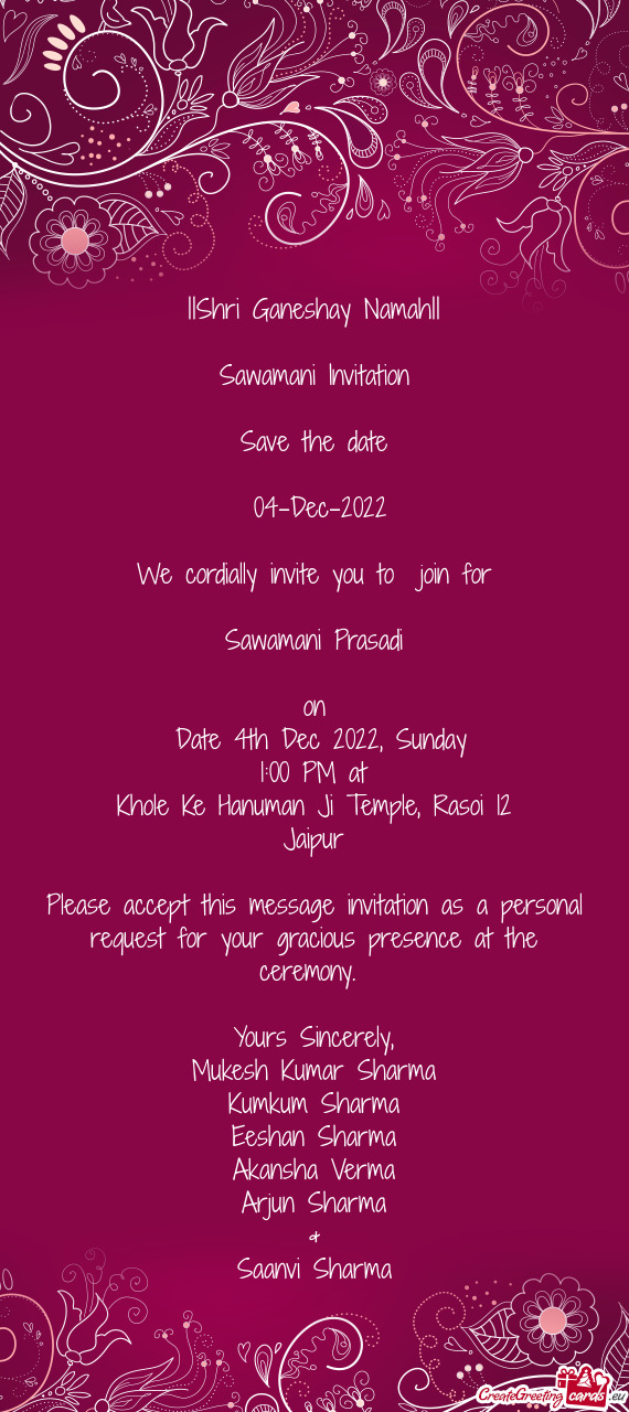 Sawamani Invitation