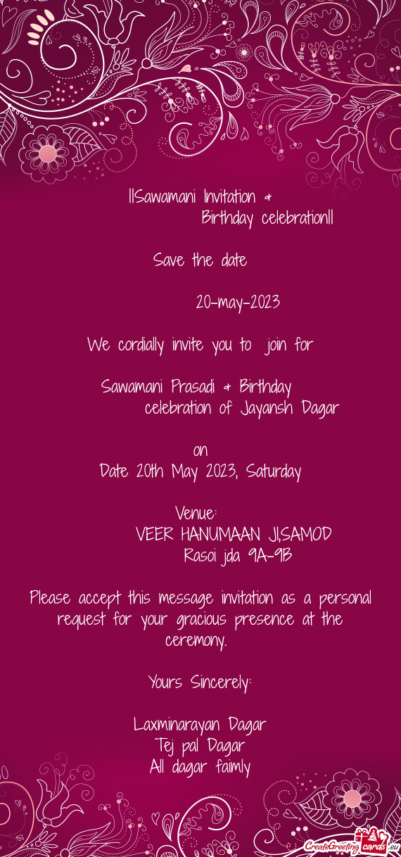 ||Sawamani Invitation &