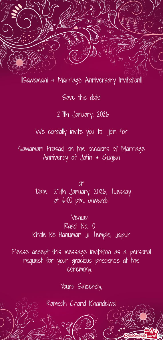 ||Sawamani & Marriage Anniversary Invitation||