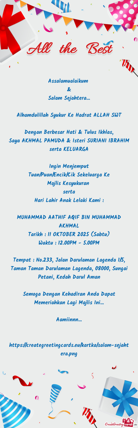 Saya AKHMAL PAMUDA & Isteri SURIANI IBRAHIM serta KELUARGA