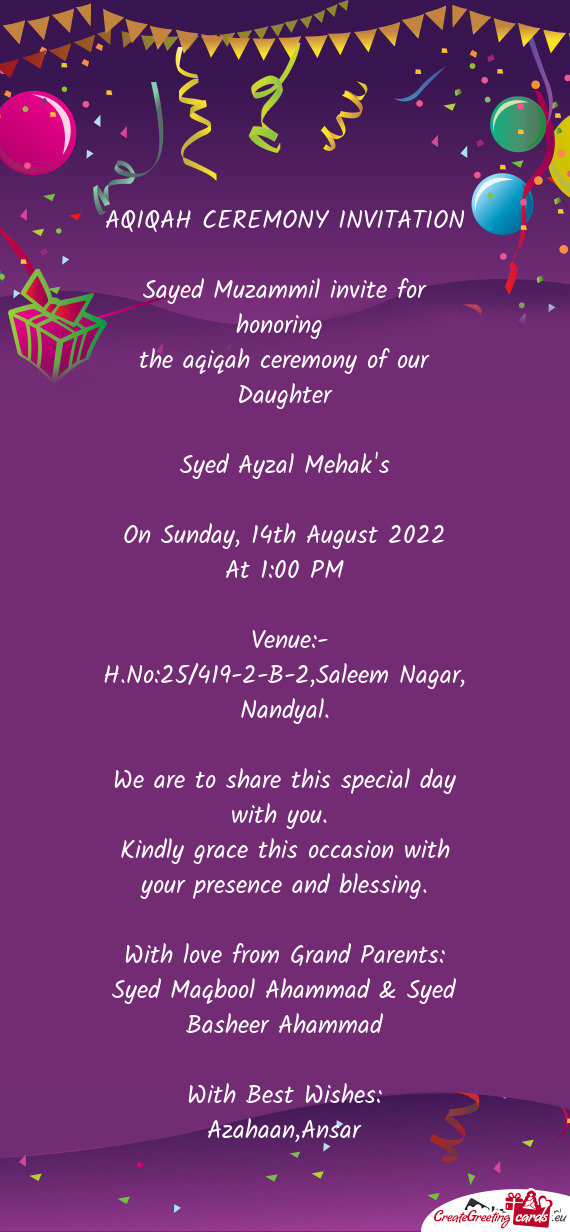 Sayed Muzammil invite for honoring
