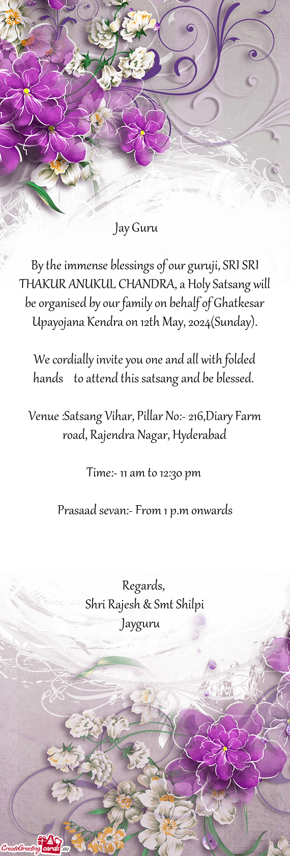 Sed by our family on behalf of Ghatkesar Upayojana Kendra on 12th May, 2024(Sunday)