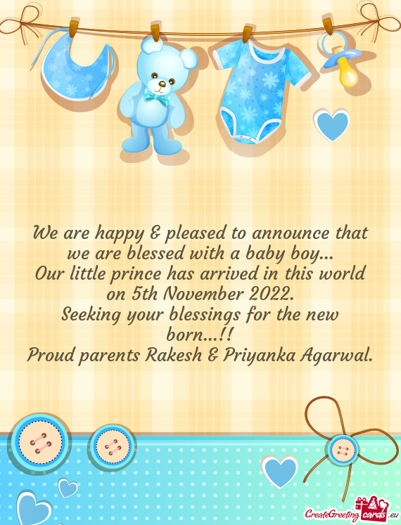 Seeking your blessings for the new born