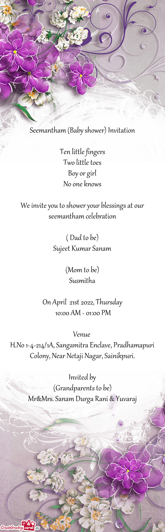 Seemantham (Baby shower) Invitation