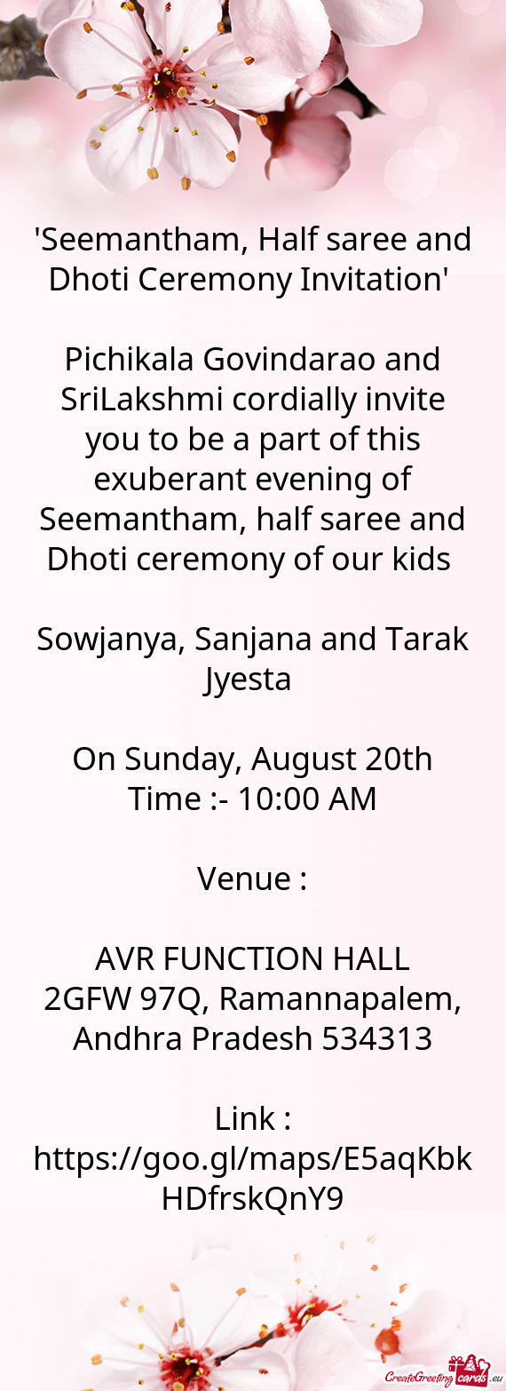 "Seemantham, Half saree and Dhoti Ceremony Invitation"