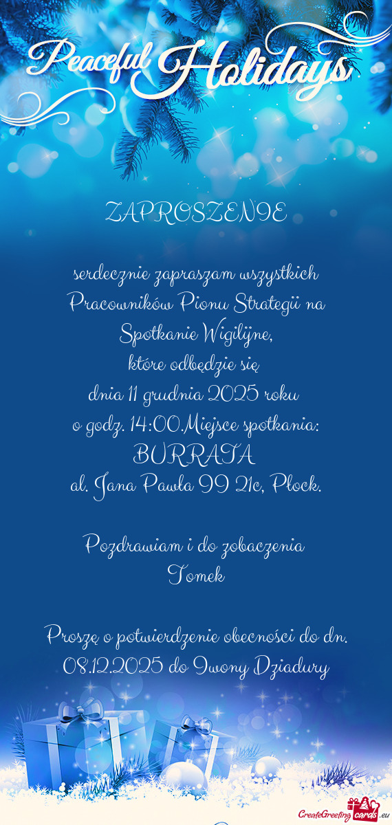 Serdecznie zapraszam wszystkich Pracowników Pionu Strategii na