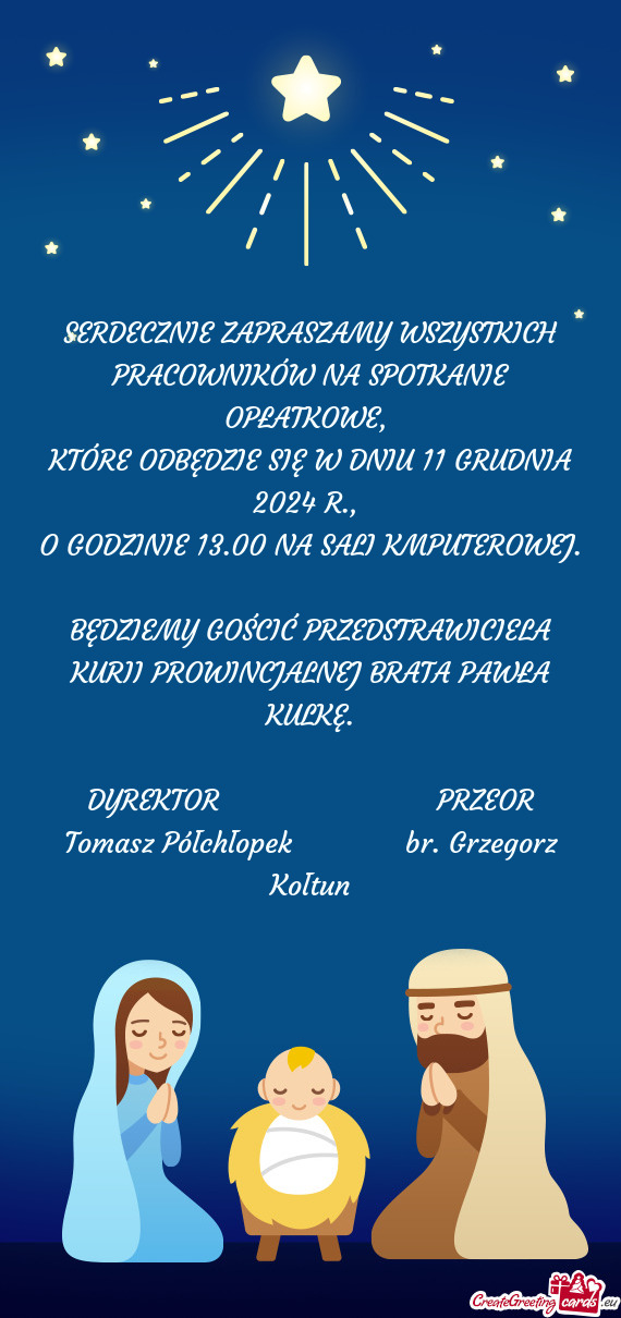 SERDECZNIE ZAPRASZAMY WSZYSTKICH PRACOWNIKÓW NA SPOTKANIE OPŁATKOWE