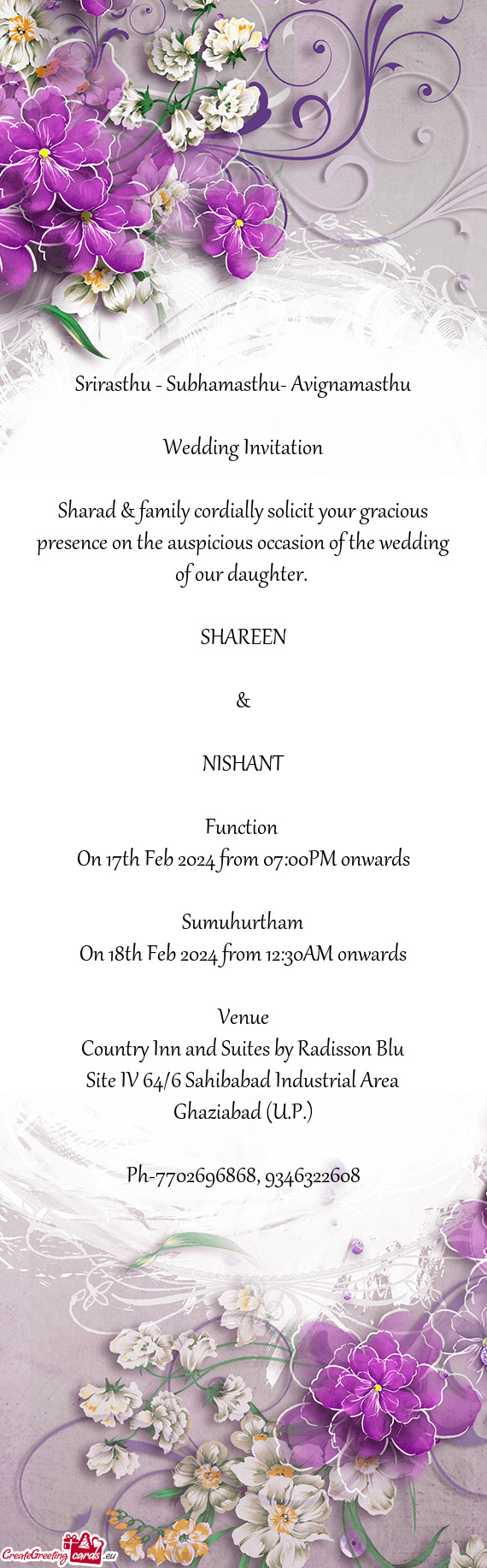 Sharad & family cordially solicit your gracious presence on the auspicious occasion of the wedding o