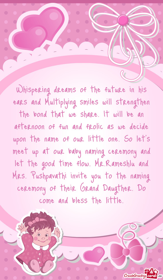 Share. It will be an afternoon of fun and frolic as we decide upon the name of our little one. So l