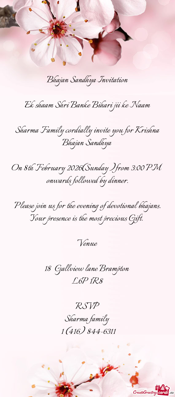 Sharma Family cordially invite you for Krishna Bhajan Sandhya