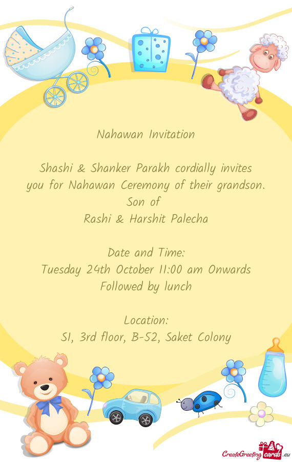 Shashi & Shanker Parakh cordially invites