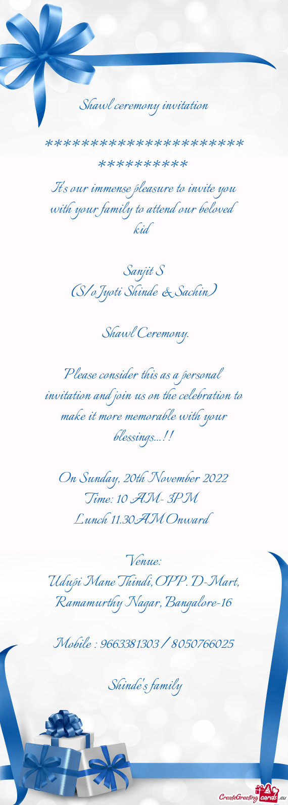 Shawl Ceremony - Free cards