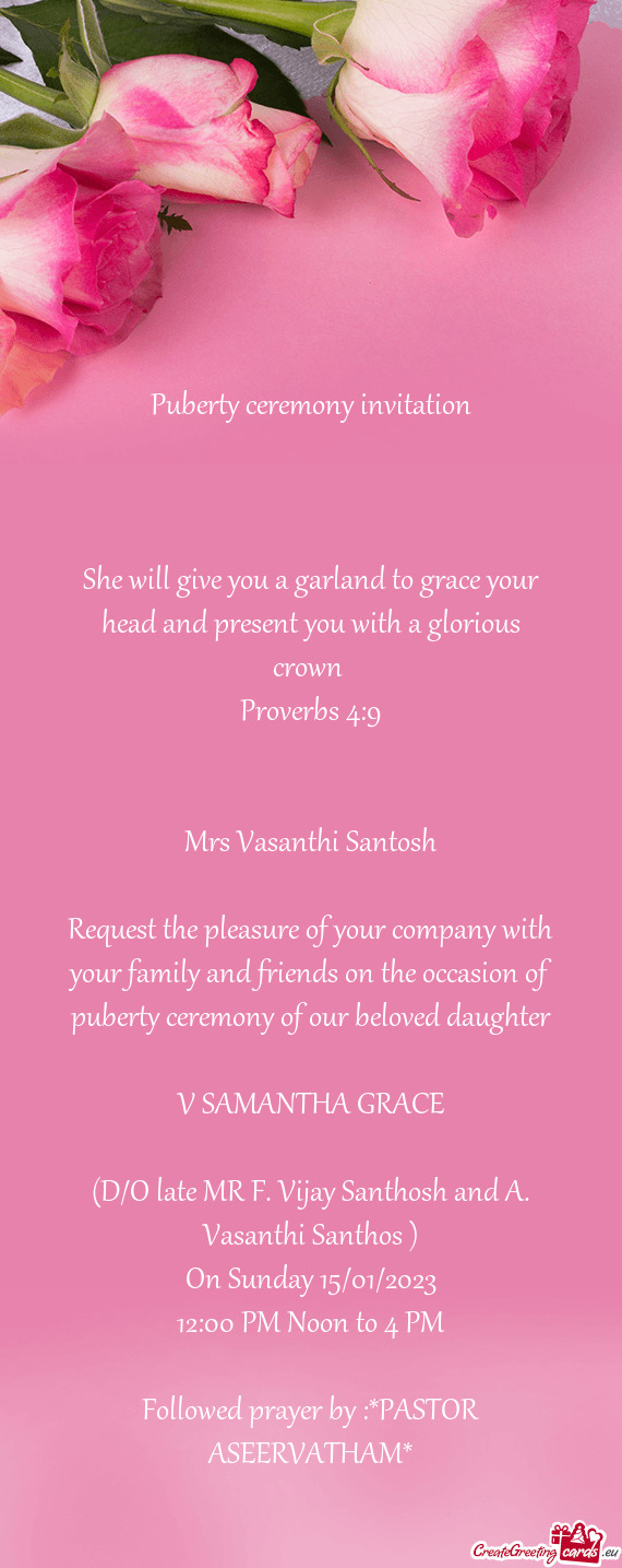 She will give you a garland to grace your head and present you with a glorious crown