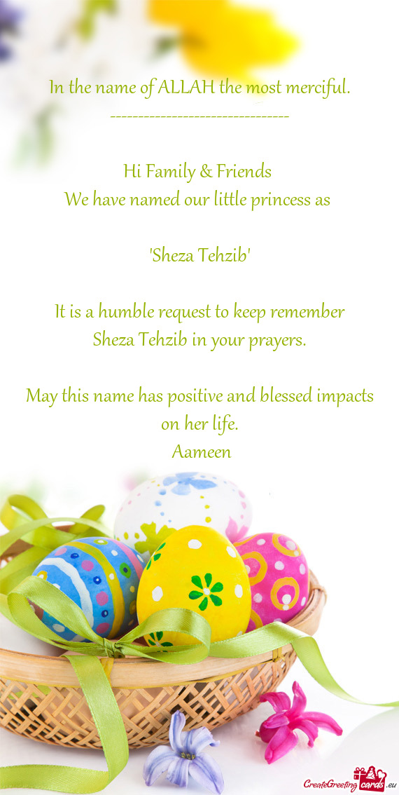 Sheza Tehzib in your prayers