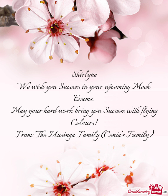 Shirlyne
 We wish you Success in your upcoming Mock Exams