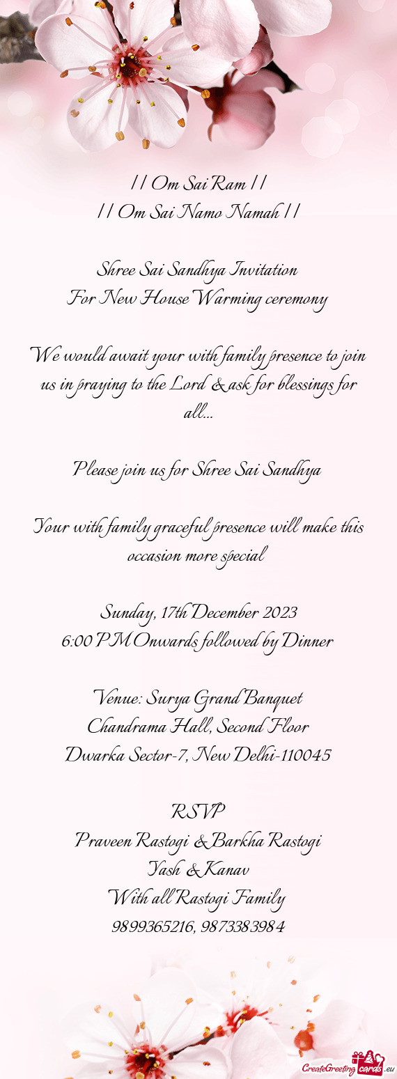 Shree Sai Sandhya Invitation