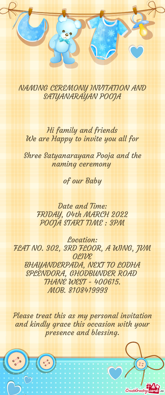 Shree Satyanarayana Pooja and the naming ceremony