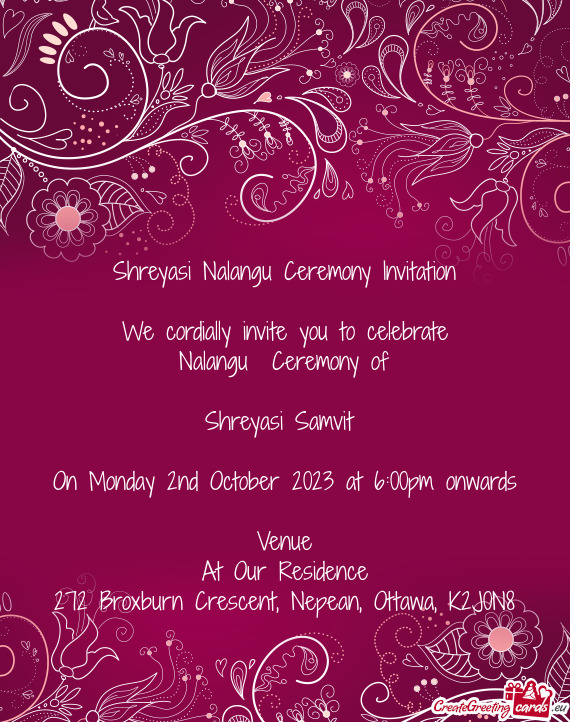 Shreyasi Nalangu Ceremony Invitation