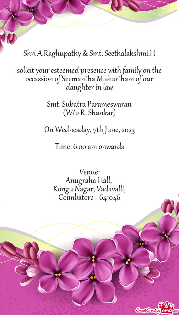 Shri A.Raghupathy & Smt. Seethalakshmi.H