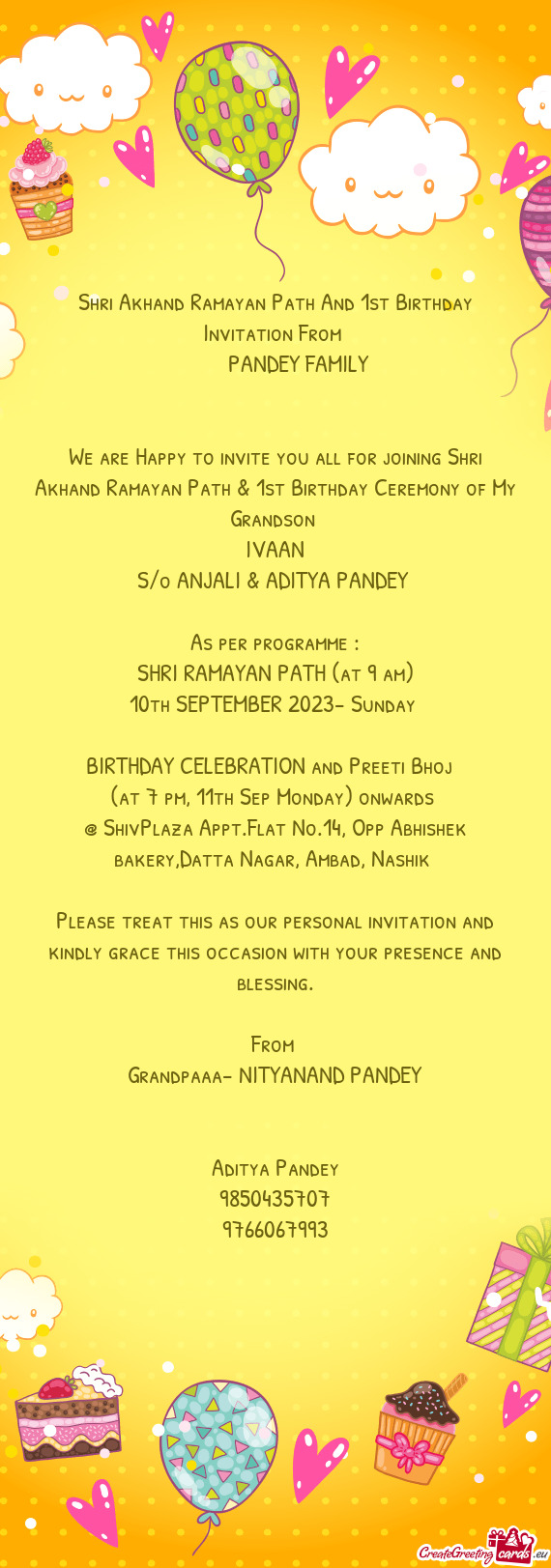 Shri Akhand Ramayan Path And 1st Birthday Invitation From