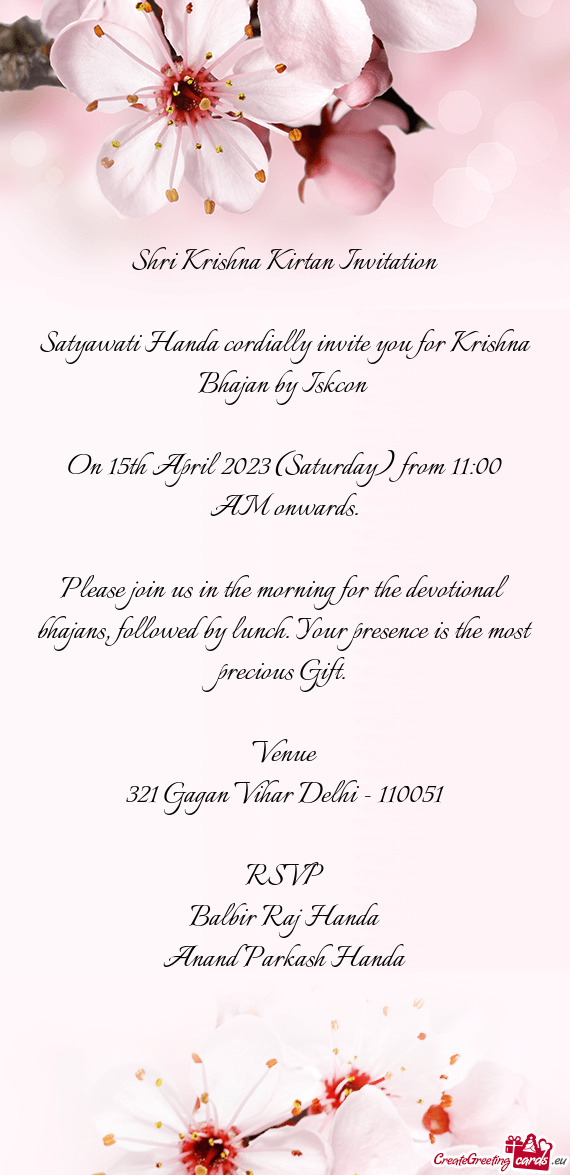 Shri Krishna Kirtan Invitation