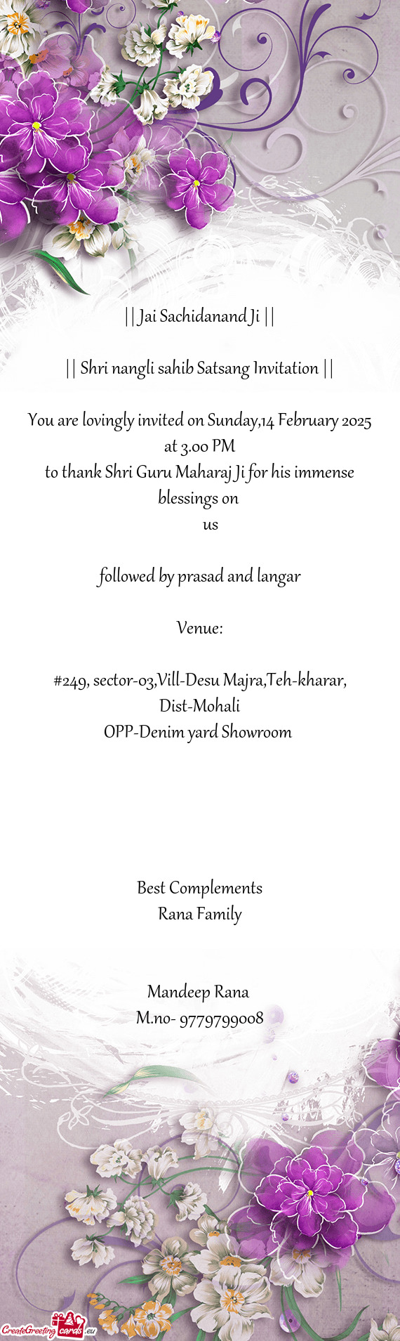 || Shri nangli sahib Satsang Invitation ||