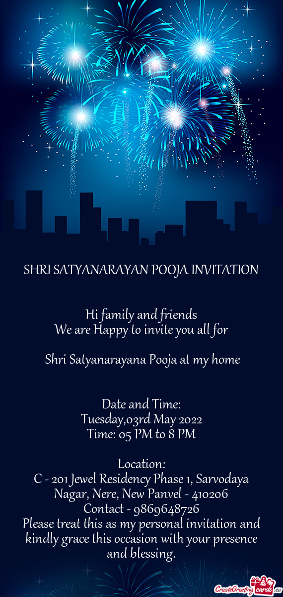 SHRI SATYANARAYAN POOJA INVITATION