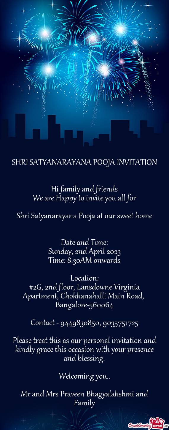 SHRI SATYANARAYANA POOJA INVITATION