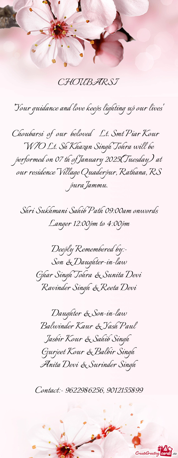 Shri Sukhmani Sahib Path 09:00am onwords