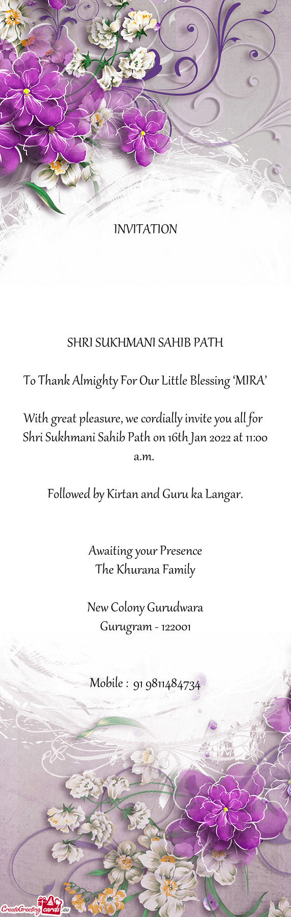 Shri Sukhmani Sahib Path on 16th Jan 2022 at 11:00 a.m