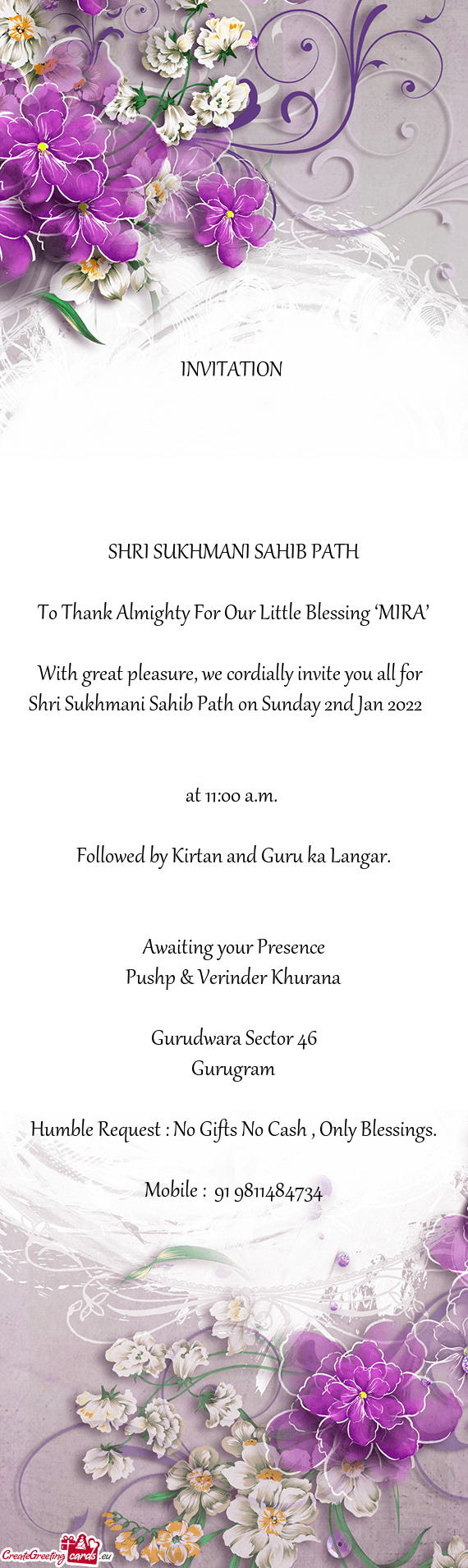 Shri Sukhmani Sahib Path on Sunday 2nd Jan 2022