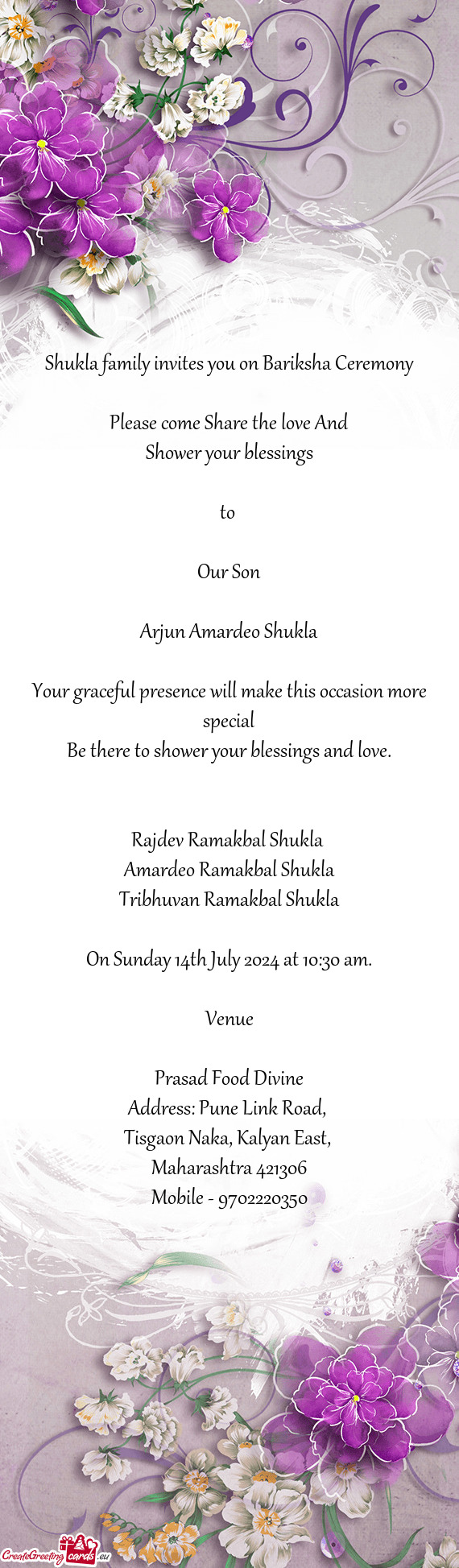 Shukla family invites you on Bariksha Ceremony