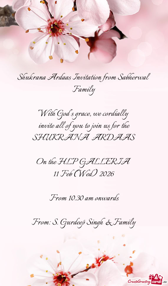 Shukrana Ardaas Invitation from Sabherwal Family