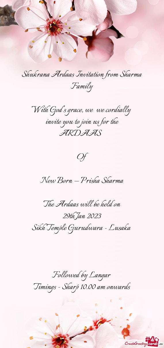 Shukrana Ardaas Invitation from Sharma Family