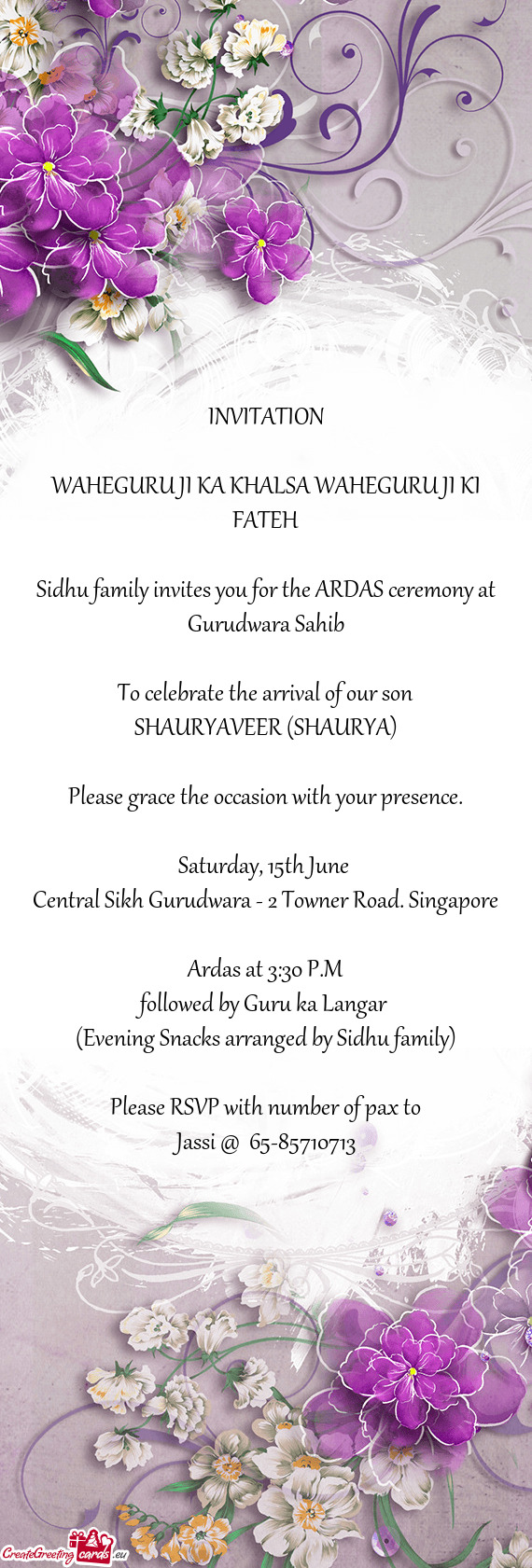 Sidhu family invites you for the ARDAS ceremony at Gurudwara Sahib