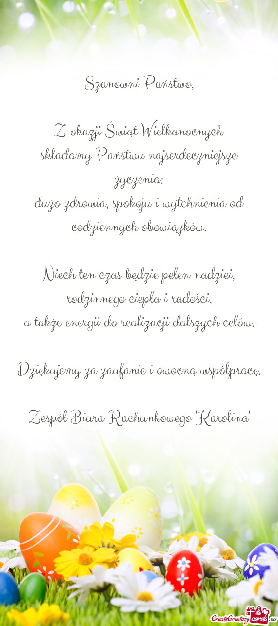 Składamy Państwu najserdeczniejsze życzenia